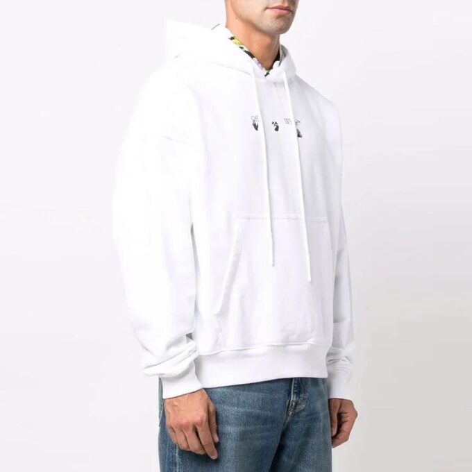 Off-White Men’ s FW21 Arrow Pattern Hooded Long Sleeves Loose Fit White
