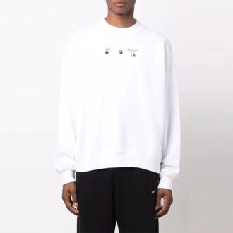 Off-White Men’ s FW21 Arrow Pattern Pullover Round Neck Loose Fit White