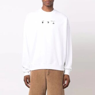 Off-White Men’ s FW21 Arrow Pattern Round Neck Pullover Loose Fit White
