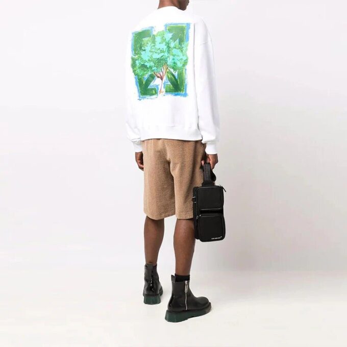 Off-White Men’ s FW21 Arrow Pattern Round Neck Pullover Loose Fit White