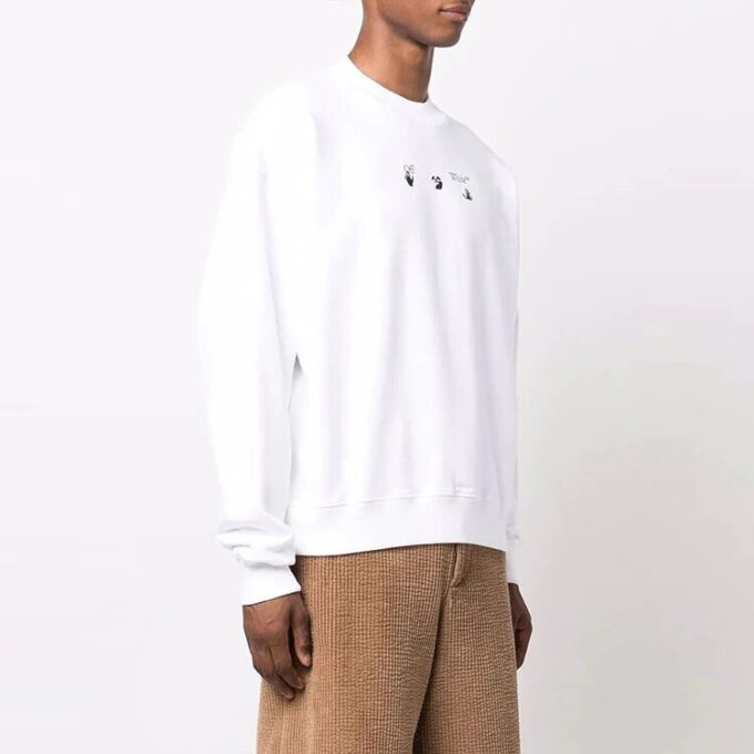Off-White Men’ s FW21 Arrow Pattern Round Neck Pullover Loose Fit White