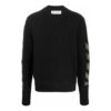 Off-White Men’ s FW21 Arrow Pattern Round Neck Pullover Wool Sweater Loose Fit Black