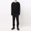 Off-White Men’ s FW21 Arrow Pattern Round Neck Pullover Wool Sweater Loose Fit Black
