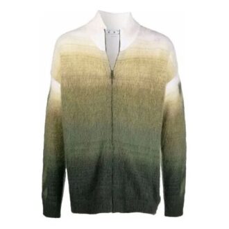 Off-White Men’ s FW21 Arrow Pattern Zipper Cardigan Wool Sweater Loose Fit Green