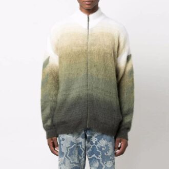 Off-White Men’ s FW21 Arrow Pattern Zipper Cardigan Wool Sweater Loose Fit Green