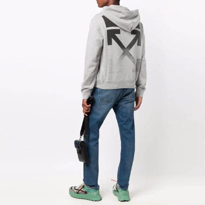 Off-White Men’ s FW21 Arrow Printing Logo Drawstring Loose Fit Gray