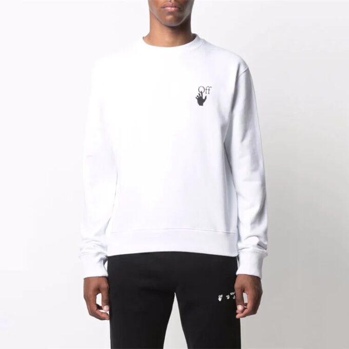 Off-White Men’ s FW21 Arrow Printing Pullover Round Neck Long Sleeves Loose Fit White