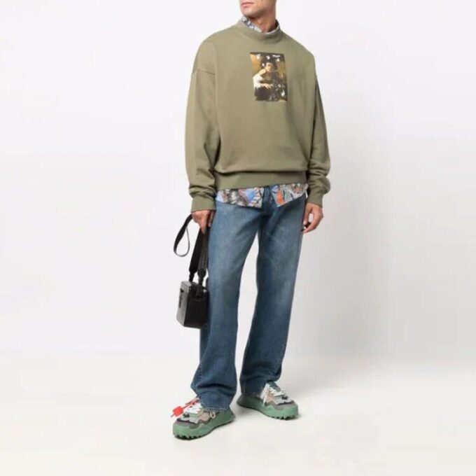 Off-White Men’ s FW21 Caravaggio Painting Hoodless Loose Fit Green