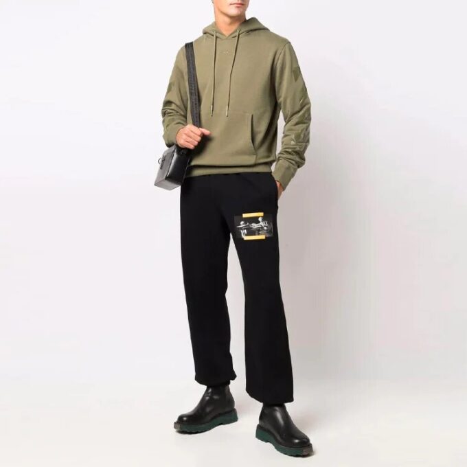 Off-White Men’ s FW21 Casual Hooded Printing Loose Fit Green