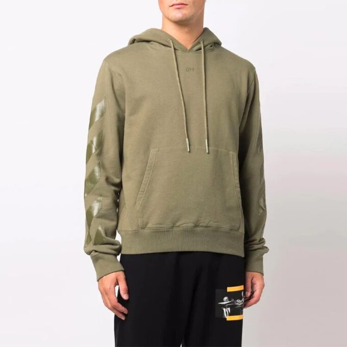 Off-White Men’ s FW21 Casual Hooded Printing Loose Fit Green