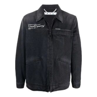 Off-White Men’ s FW21 Casual Washed Effect Denim Dark Grey Jacket