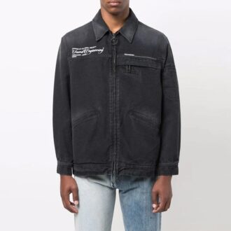 Off-White Men’ s FW21 Casual Washed Effect Denim Dark Grey Jacket