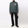 Off-White Men’ s FW21 Chest Intarsia Knit Logo Round Neck Long Sleeves Wool Sweater Loose Fit Green