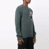 Off-White Men’ s FW21 Chest Intarsia Knit Logo Round Neck Long Sleeves Wool Sweater Loose Fit Green