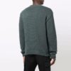 Off-White Men’ s FW21 Chest Intarsia Knit Logo Round Neck Long Sleeves Wool Sweater Loose Fit Green