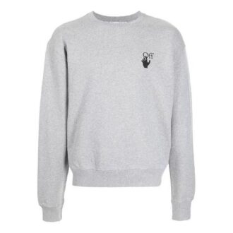 Off-White Men’ s FW21 Chest Logo Printing Back Arrow Pattern Long Sleeves Loose Fit Gray