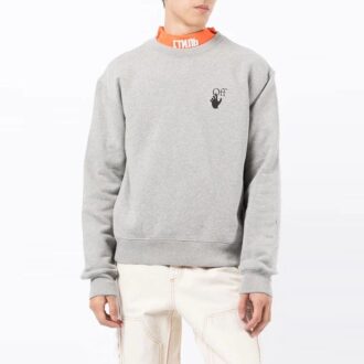 Off-White Men’ s FW21 Chest Logo Printing Back Arrow Pattern Long Sleeves Loose Fit Gray