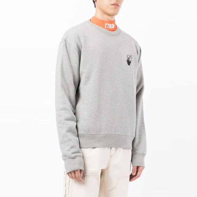 Off-White Men’ s FW21 Chest Logo Printing Back Arrow Pattern Long Sleeves Loose Fit Gray