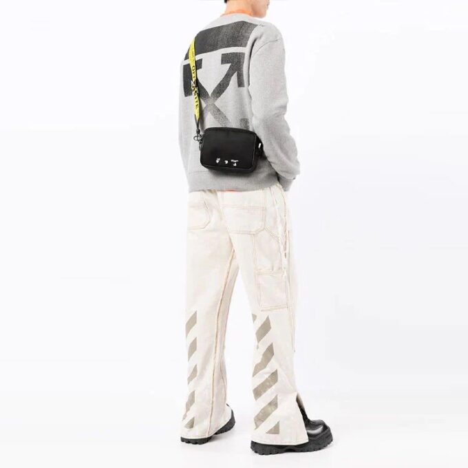 Off-White Men’ s FW21 Chest Logo Printing Back Arrow Pattern Long Sleeves Loose Fit Gray