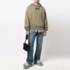 Off-White Men’ s FW21 Chest Logo Printing Drawstring Hood Long Sleeves Loose Fit Green