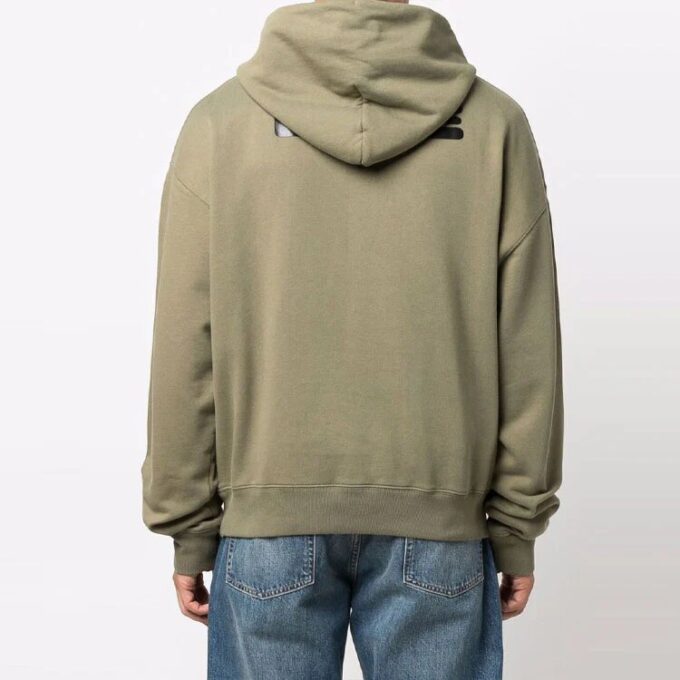 Off-White Men’ s FW21 Chest Logo Printing Drawstring Hood Long Sleeves Loose Fit Green