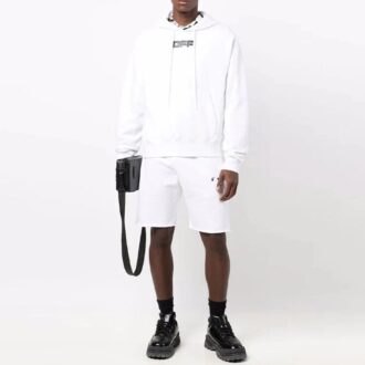 Off-White Men’ s FW21 Chest Logo Printing Drawstring Hood Long Sleeves Loose Fit White