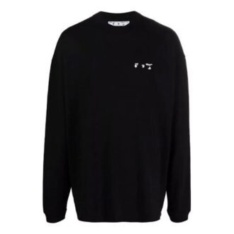 Off-White Men’ s FW21 Chest Logo Printing Round Neck Pullover Loose Fit Black