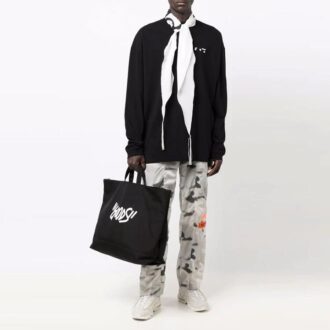 Off-White Men’ s FW21 Chest Logo Printing Round Neck Pullover Loose Fit Black