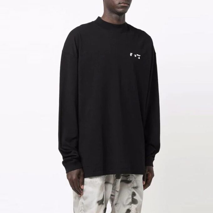 Off-White Men’ s FW21 Chest Logo Printing Round Neck Pullover Loose Fit Black