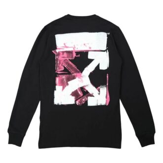 Off-White Men’ s FW21 Color Painting Arrow Round Neck Pullover Long Sleeves Slim Fit Black T-Shirt