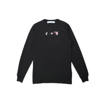 Off-White Men’ s FW21 Color Painting Arrow Round Neck Pullover Long Sleeves Slim Fit Black T-Shirt