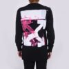 Off-White Men’ s FW21 Color Painting Arrow Round Neck Pullover Long Sleeves Slim Fit Black T-Shirt