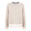 Off-White Men’ s FW21 Colorblock Round Neck Pullover Wool Sweater Loose Fit Beige