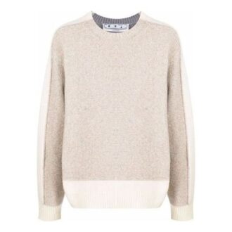 Off-White Men’ s FW21 Colorblock Round Neck Pullover Wool Sweater Loose Fit Beige Off-White Men’ s FW21 Colorblock Round Neck Pullover Wool Sweater Loose Fit Beige