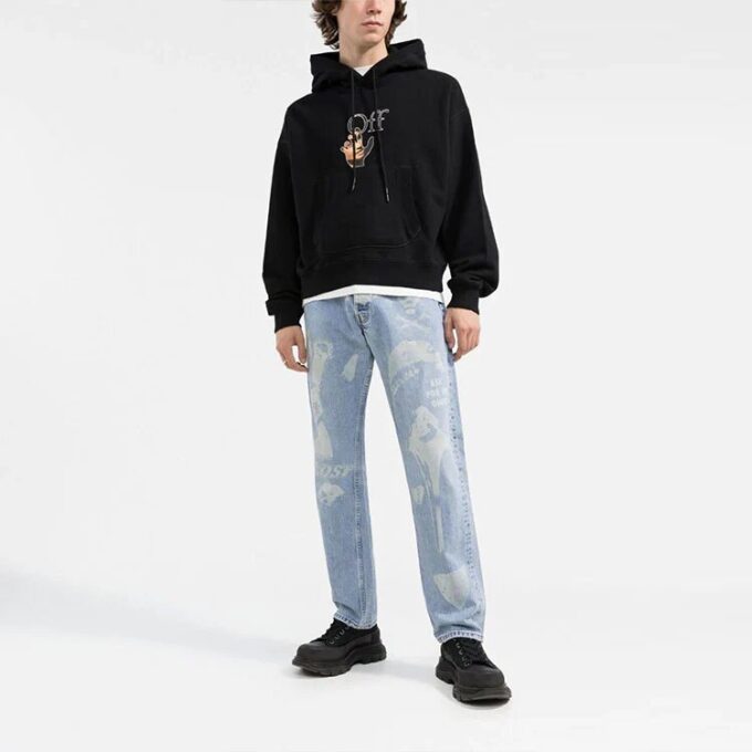 Off-White Men’ s FW21 Funny Logo Printing Pullover Loose Fit Black
