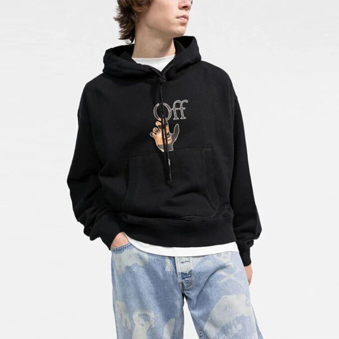 Off-White Men’ s FW21 Funny Logo Printing Pullover Loose Fit Black