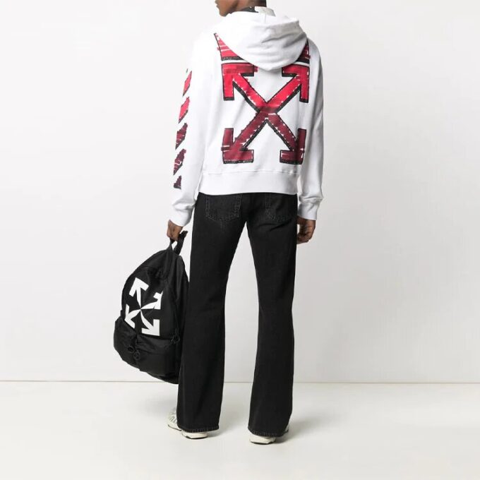 Off-White Men’ s FW21 Gradient Arrow Logo Adornment Hooded Loose Fit White