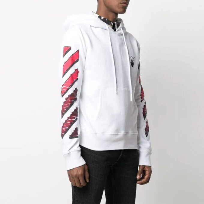 Off-White Men’ s FW21 Gradient Arrow Logo Adornment Hooded Loose Fit White
