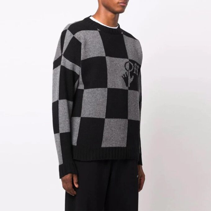Off-White Men’ s FW21 Grid Logo Intarsia Knit Ordinary Version Black