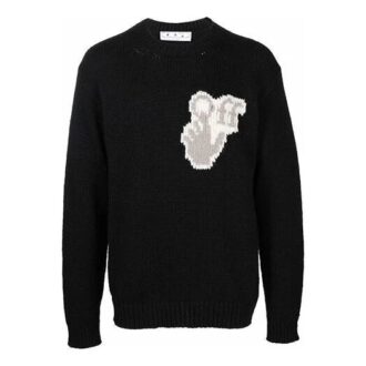 Off-White Men’ s FW21 Hands Off Logo Alphabet Round Neck Wool Sweater Loose Fit Black Off-White Men’ s FW21 Hands Off Logo Alphabet Round Neck Wool Sweater Loose Fit Black