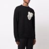 Off-White Men’ s FW21 Hands Off Logo Alphabet Round Neck Wool Sweater Loose Fit Black