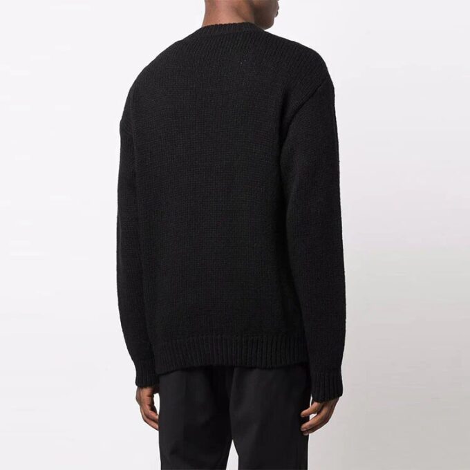 Off-White Men’ s FW21 Hands Off Logo Alphabet Round Neck Wool Sweater Loose Fit Black