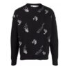Off-White Men’ s FW21 Intarsia Knit Logo Round Neck Pullover Wool Sweater Loose Fit Black
