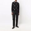 Off-White Men’ s FW21 Intarsia Knit Logo Round Neck Pullover Wool Sweater Loose Fit Black