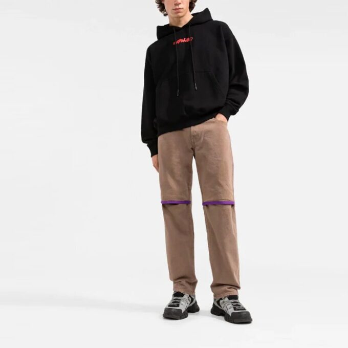 Off-White Men’ s FW21 Logo Alphabet Arrow Pattern Printing Pullover Loose Fit Black