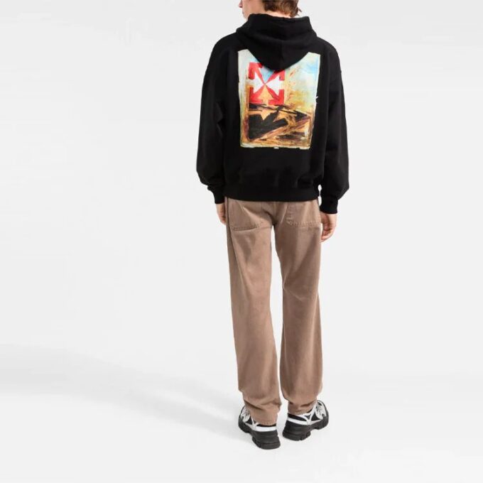 Off-White Men’ s FW21 Logo Alphabet Arrow Pattern Printing Pullover Loose Fit Black
