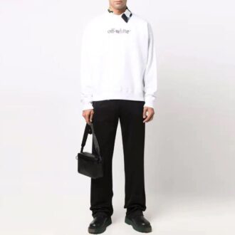 Off-White Men’ s FW21 Logo Alphabet Printing Round Neck Pullover Loose Fit White Off-White Men’ s FW21 Logo Alphabet Printing Round Neck Pullover Loose Fit White