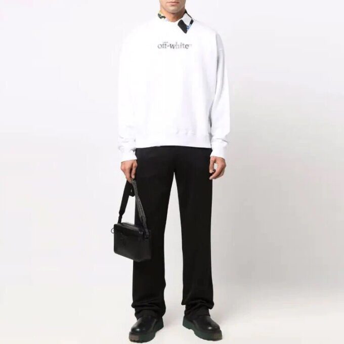 Off-White Men’ s FW21 Logo Alphabet Printing Round Neck Pullover Loose Fit White