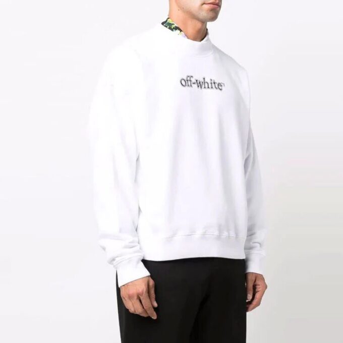Off-White Men’ s FW21 Logo Alphabet Printing Round Neck Pullover Loose Fit White
