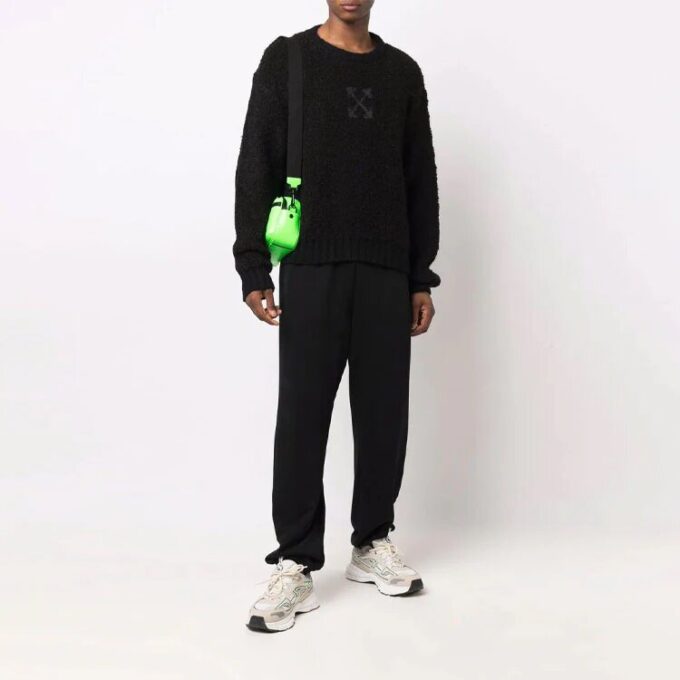 Off-White Men’ s FW21 Logo Arrow Pattern Long Sleeves Wool Sweater Black